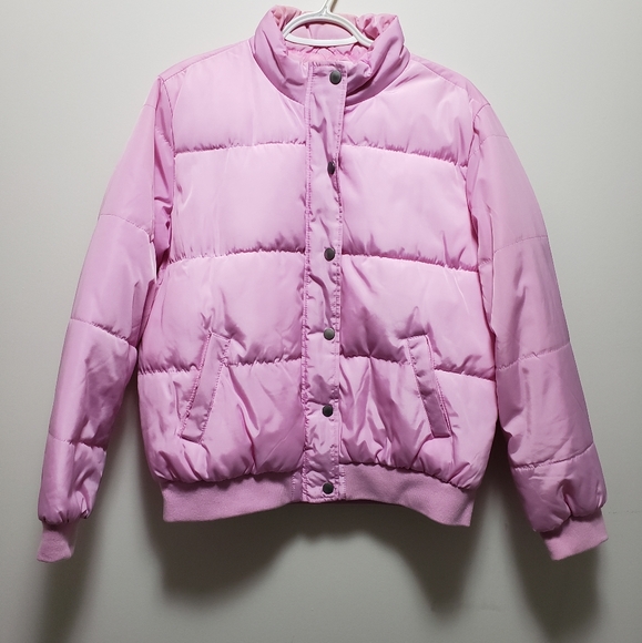 Forever 21 Jackets & Blazers - Forever 21 Pink Bomber Jacket Silver Buttons Zip Up